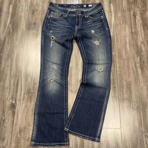 Miss Me Dark Blue Distressed Straight Leg Jeans
